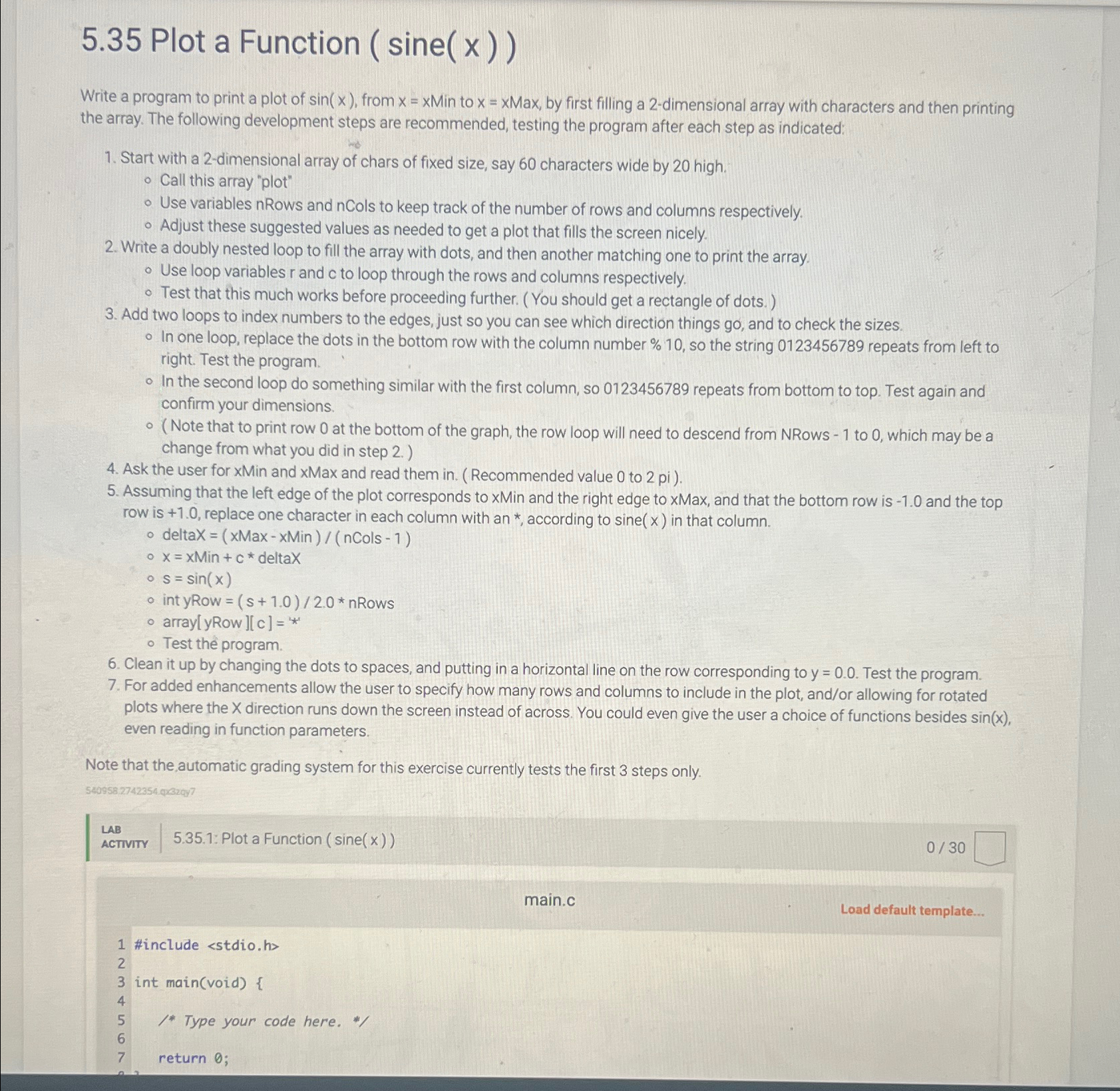  5.35 Plot a Function ) Write a program to print a