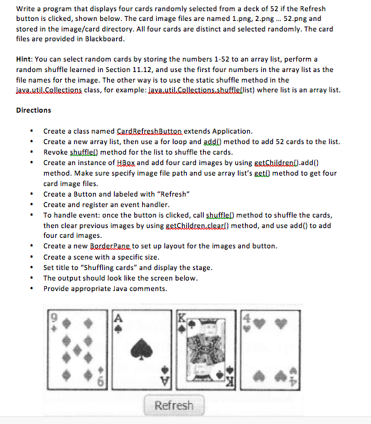 Please help me write a JAVA program selecting four cards randomly from