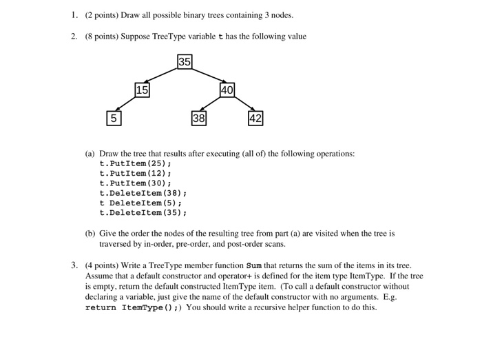  1. (2 points) Draw all possible binary trees containing 3 nodes.