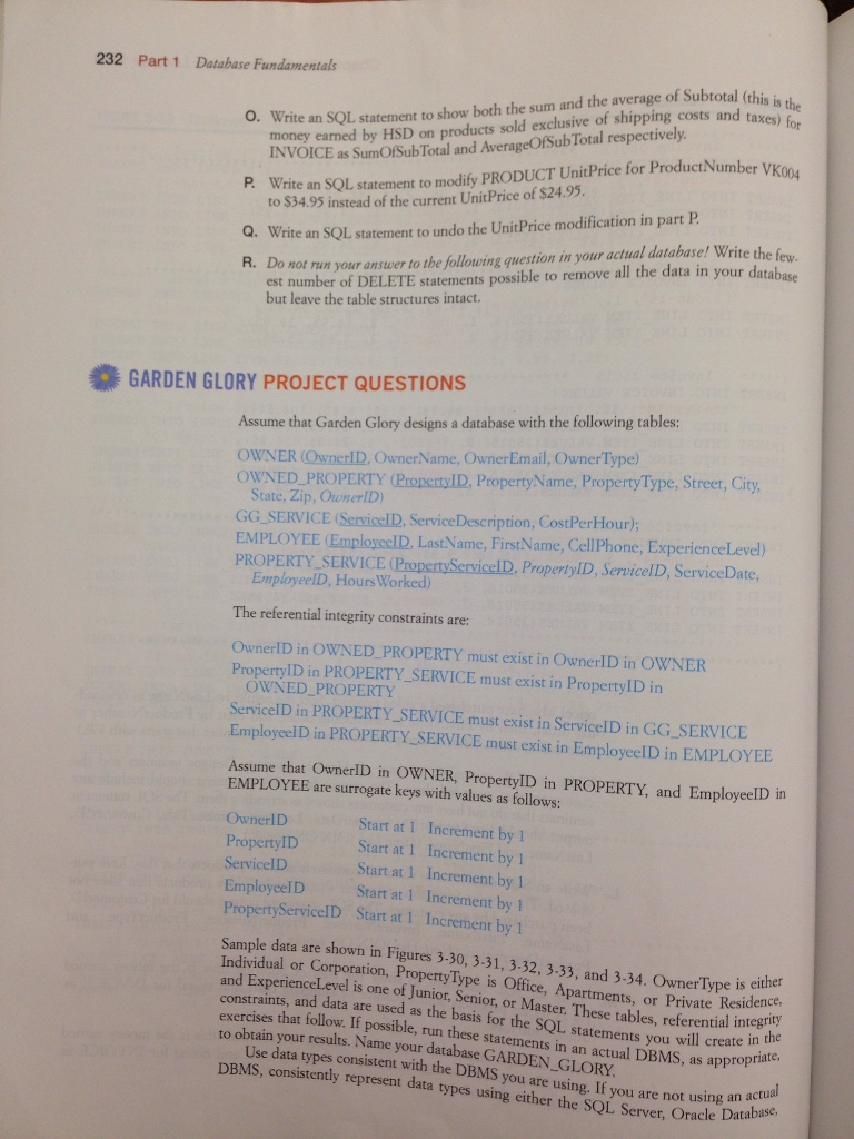 services performed at those properties. The output from this statement should include