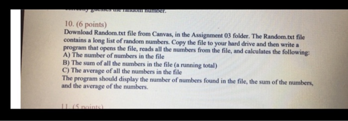 c++ programing B IKO number 10. (6 points) Download Random.txt file from