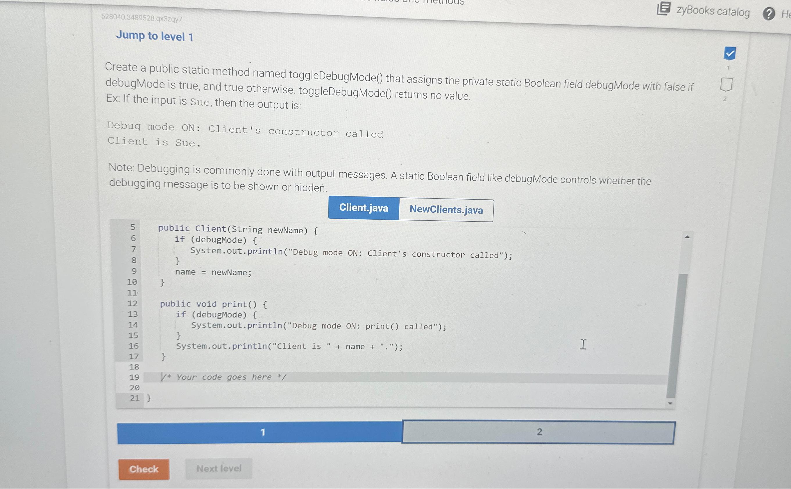  528040.3489528.93zqy7 zyBooks catalog Jump to level 1 Create a public static