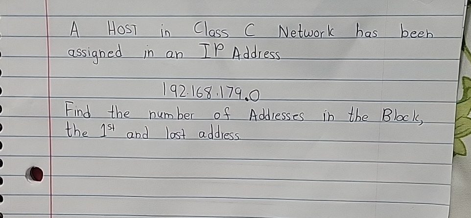  A Host in Class C Network has been assigned in an