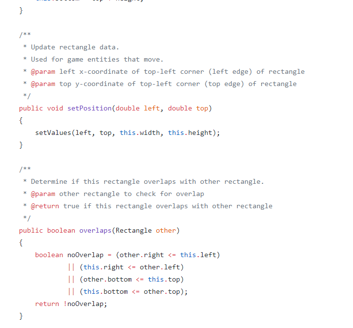 that updates the width and height of a rectangle object that won't