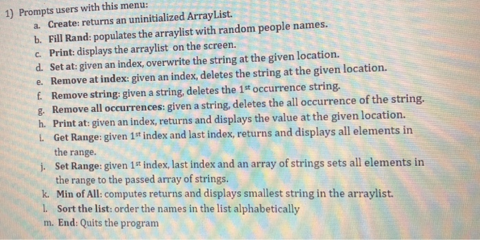  1) Prompts users with this menu: a. Create: returns an uninitialized