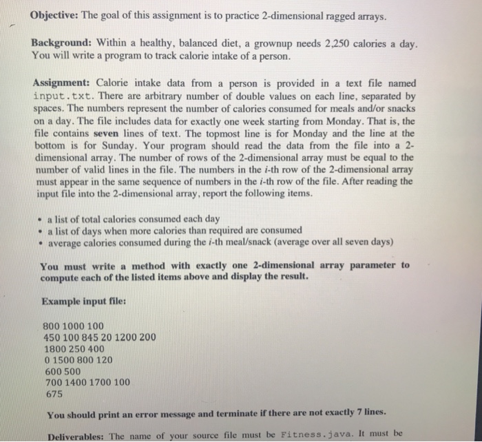  Java 2D array The goal of this assignment is to practice