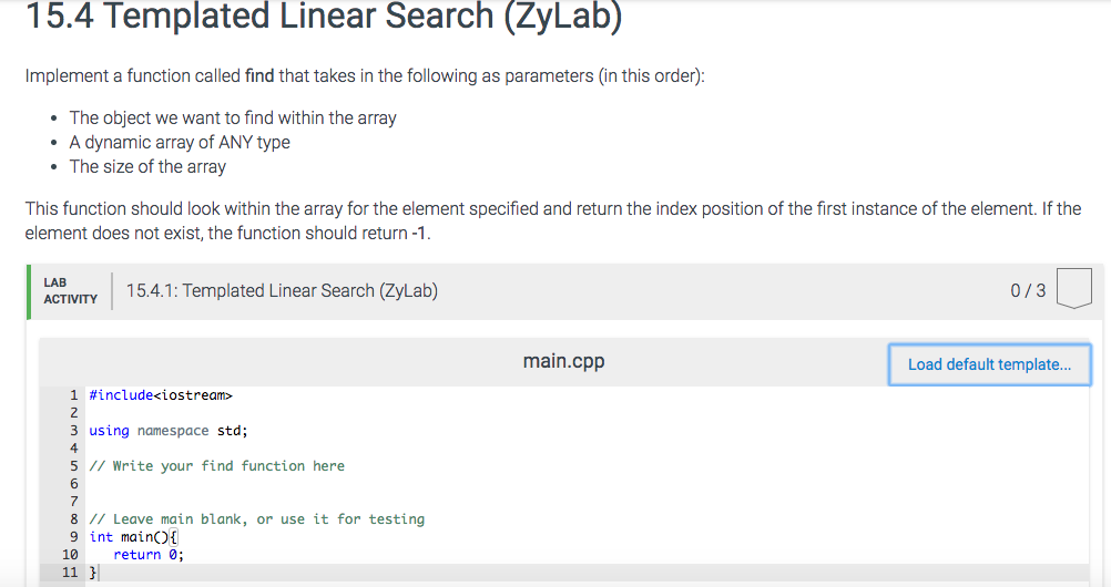In c++ language. Implement a function called find that takes in the