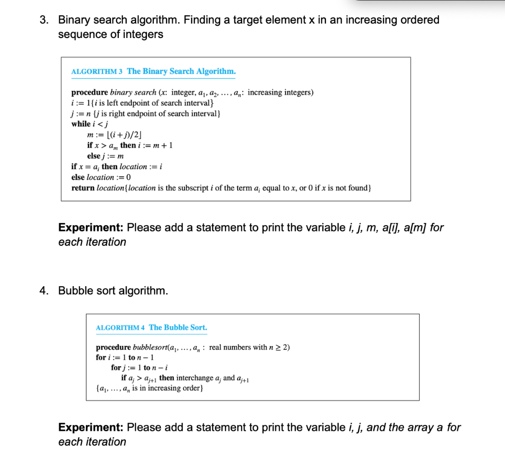  3. Binary search algorithm. Finding a target element x in an