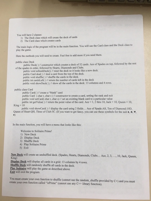 C++ crott an array for Cards Solitaire Prime - Prog I dela
