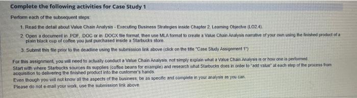  Complete the following activities for Case Study 1 Perform each of