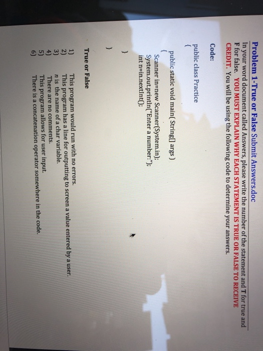  Problem 1-True or False Submit Answers.doc In your word document called