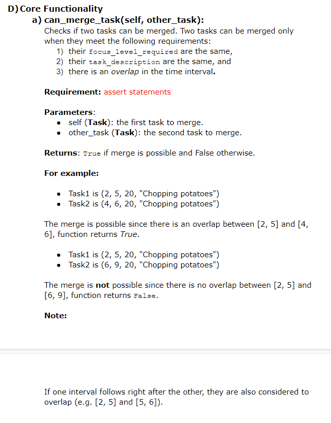 part d (core functionality), which has two sections(can_merge_task and merge_two_tasks). Please do