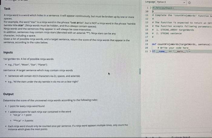 please solve in python 3 asap Task A ninja word is a