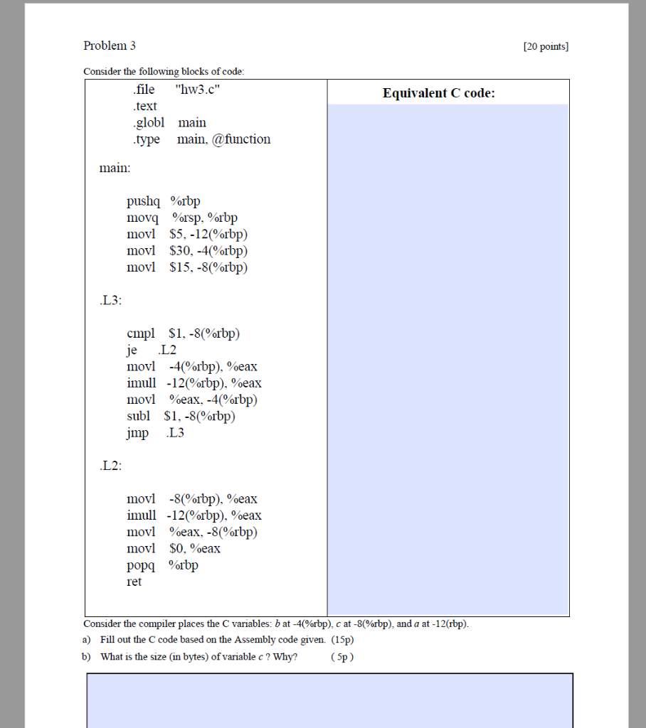 Problem 3 [20 points) Equivalent C code: Consider the following blocks