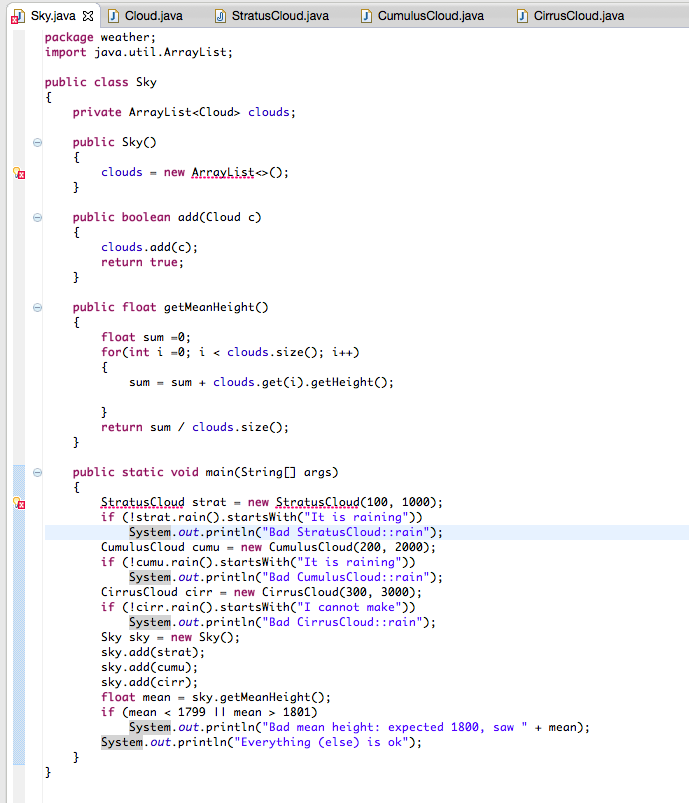 are the assignment directions: "Create 4 other classes in the weather package: