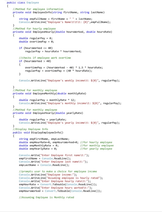  Need this code in C# and display output public class Employee