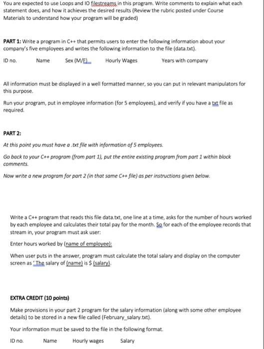 Do part 2 and extra credit only. Make sure to use loops