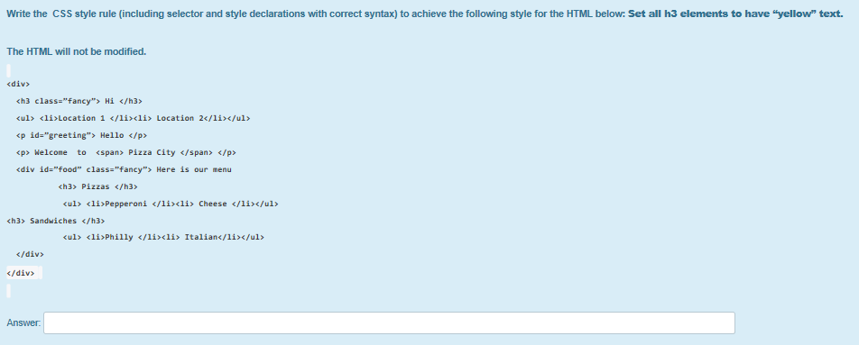 both the "Hi h3 element and the "Here is our menu div"