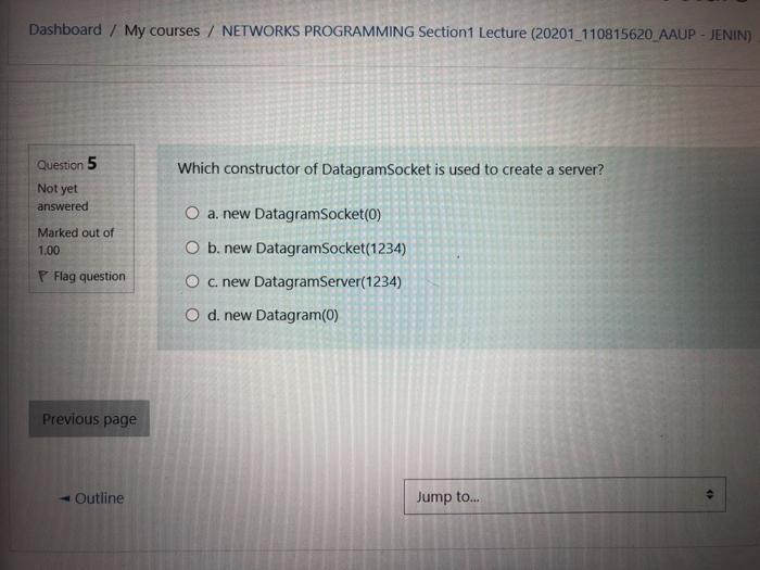  Dashboard / My courses / NETWORKS PROGRAMMING Section1 Lecture (20201_110815620 AAUP