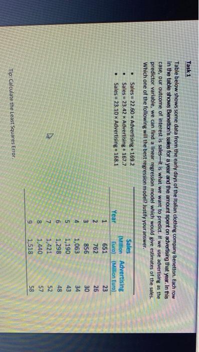  . Task 1 Table below shows some data from the early