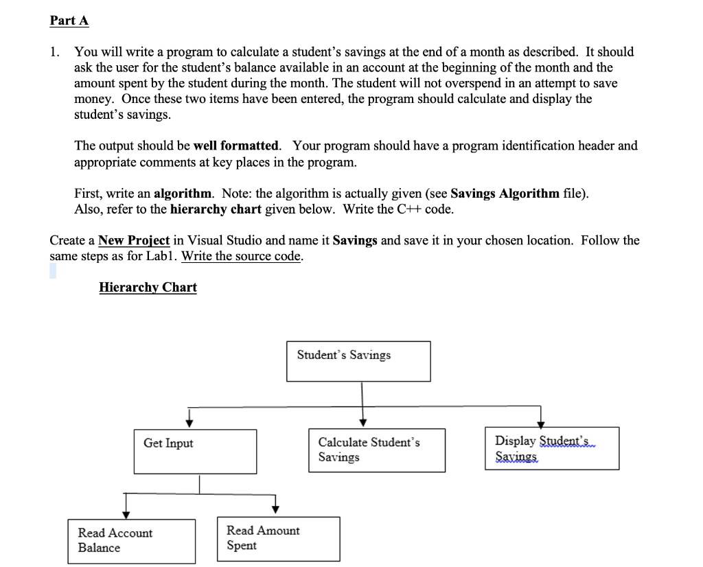C++ code Part A 1. You will write a program to calculate