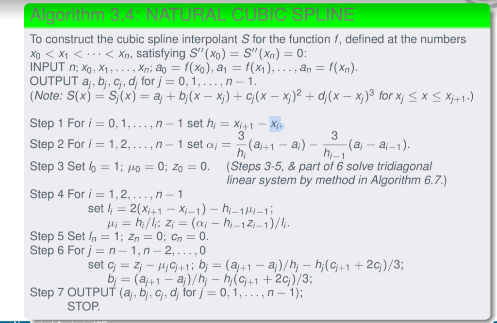 convert to matlab code. To construct the cubic spline interpolant S for