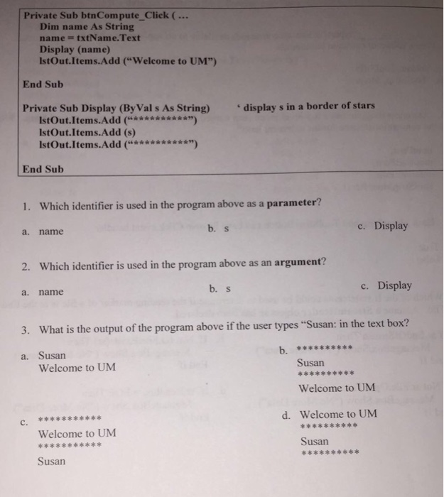  Private Sub ban Compute_Click (... Dim name As String name =