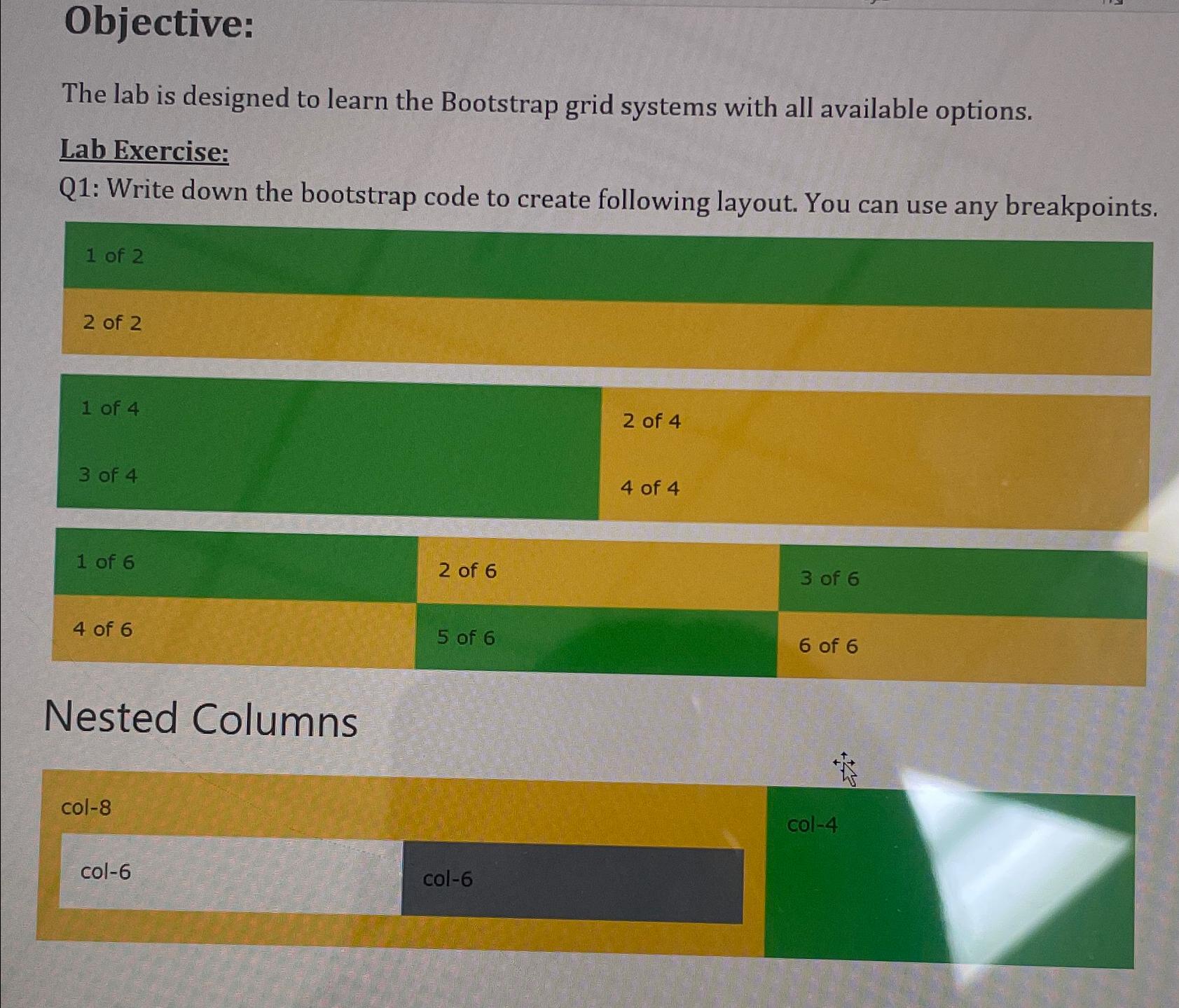  Objective: The lab is designed to learn the Bootstrap grid systems