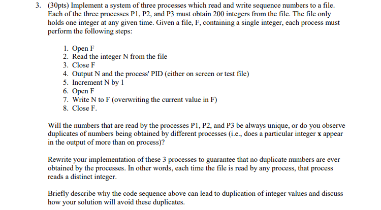  Language in C or C++ 3. (30pts) Implement a system of