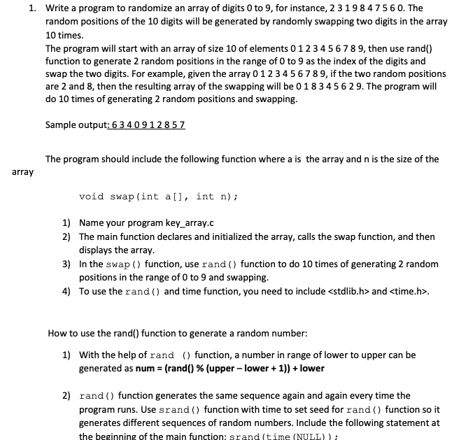  1. Write a program to randomize an array of digits 0