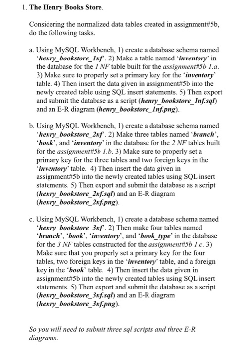 Database principles create three sql scripts and three E-R diagrams 1. The