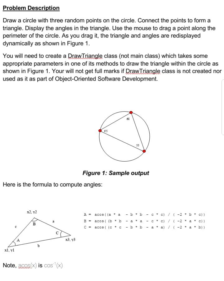 using Java Swings Problem Description Draw a circle with three random points
