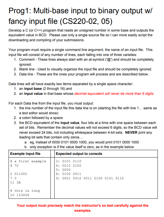  Prog1: Multi-base input to binary output w/ fancy input file (CS220-02,