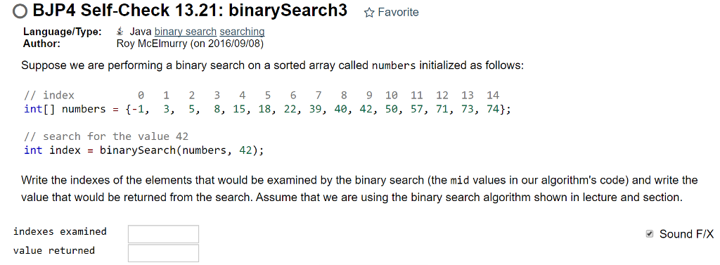  BJP4 Self-Check 13.21: binarySearch3 Favorite Language/Type: Java binary search searching Roy