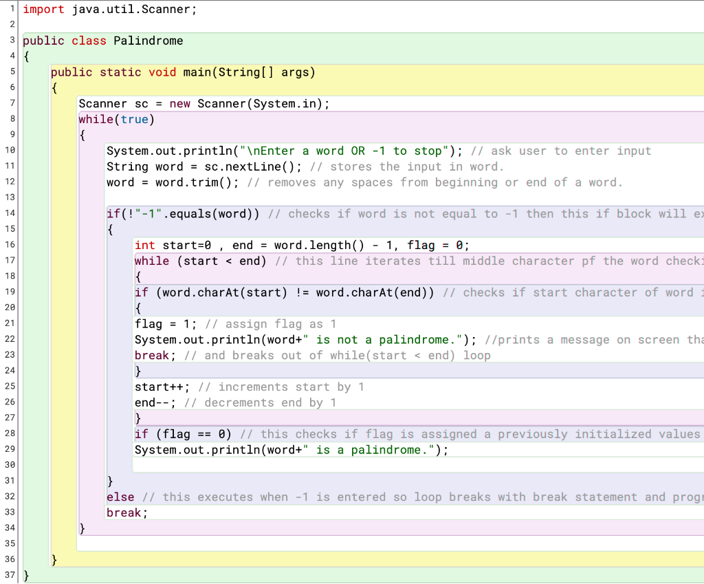 Using this code I have to: Modify your Palindrome program to process