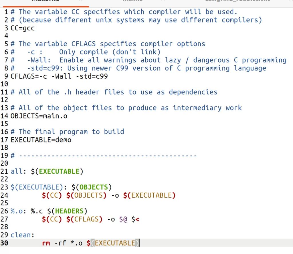 Please, help! Explain lines from 21 to 30 inside Makefile. (C programming