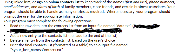 please help me with this with java Using linked lists, design an