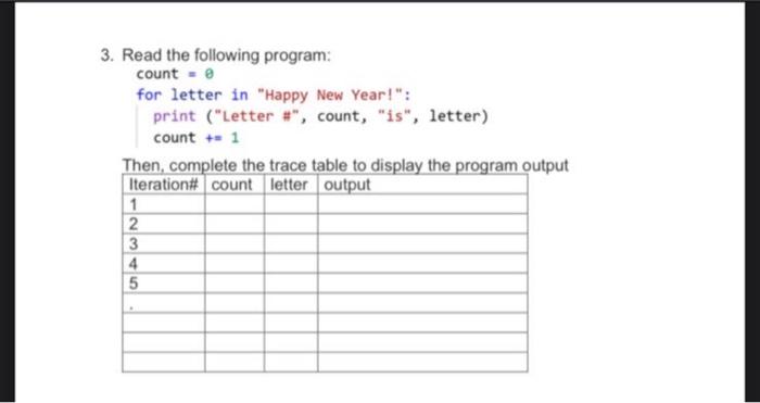  python show the result trace table 3. Read the following program: