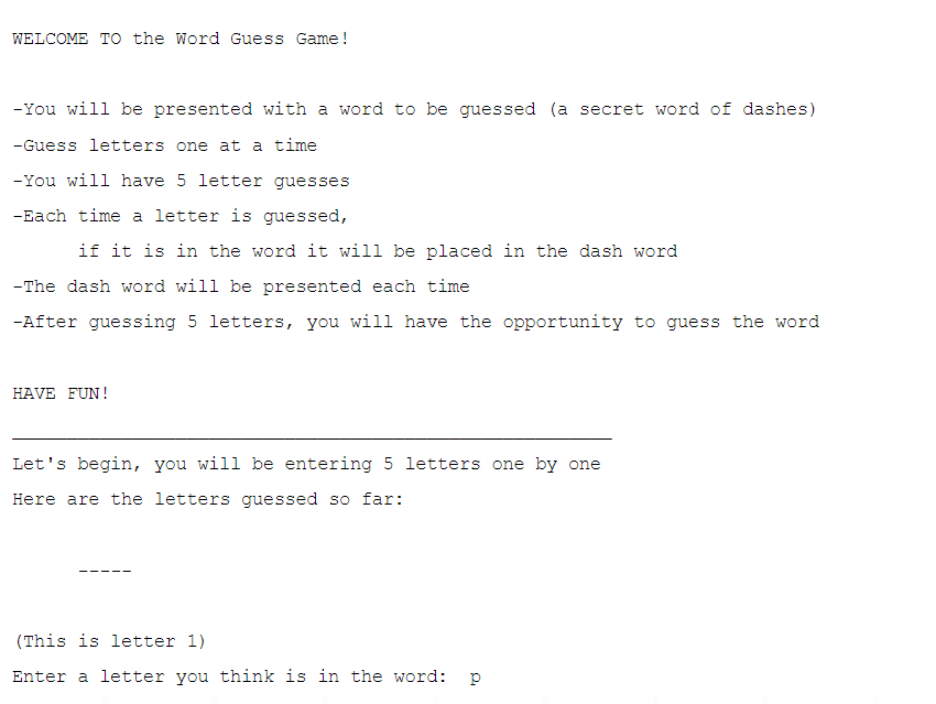 (solution) o one for the secret word made of dashes (secretWord) o