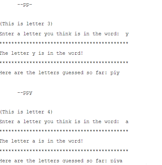 one for the users word guess (guess) Declare additional variables as needed