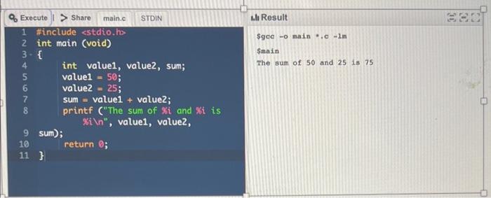  explain the programs output ili Result Sgcc - main.calm $main The