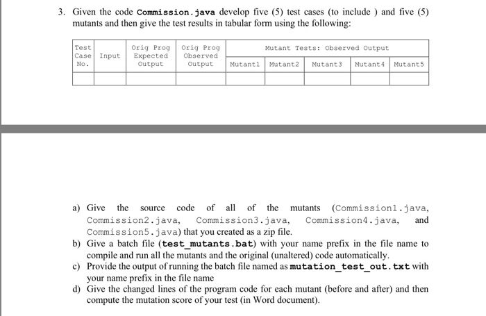  //mutants must be created 3. Given the code Commission. java develop
