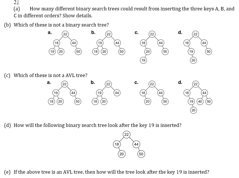  (a)How many different binary search trees could result from inserting the