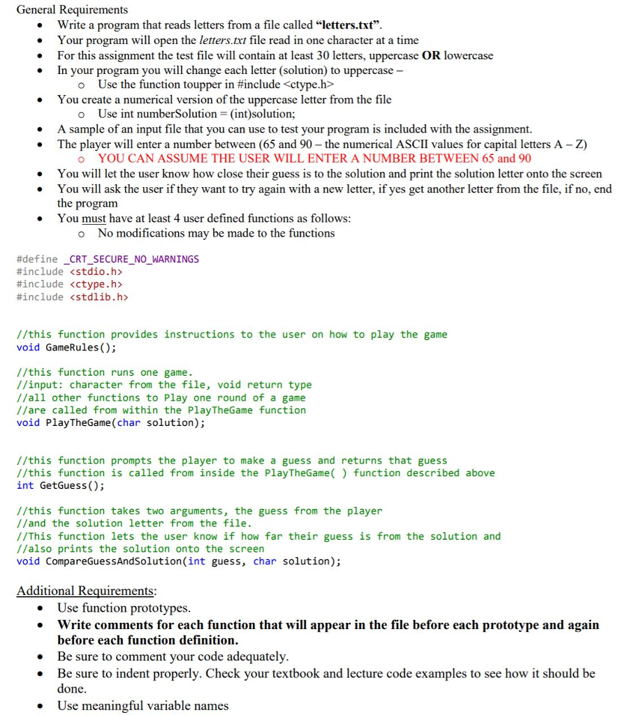  General Requirements . . . Write a program that reads letters