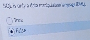  SQL is only a data manipulation language (DML). True False 