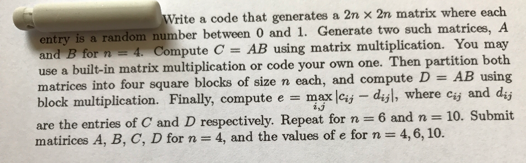 Numerical Analysis, Matlab (or Octave ) code for a matrix . Please