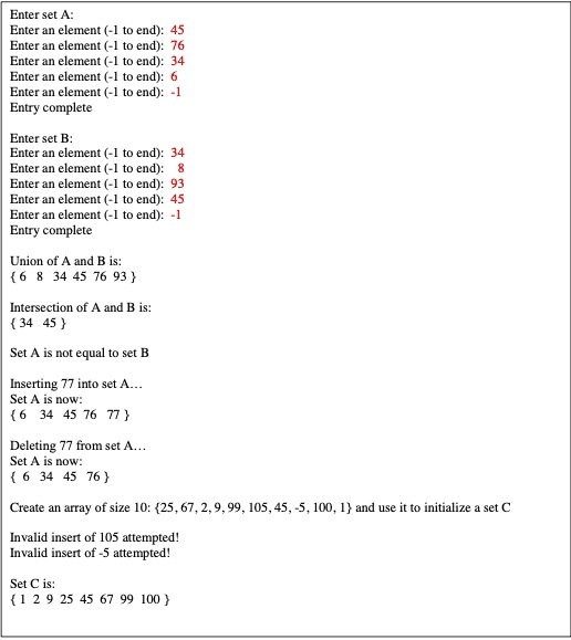  C++ Create class IntegerSet for which each object can hold integers
