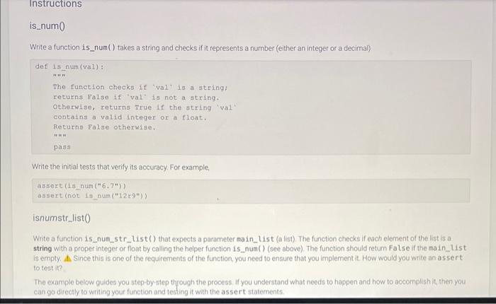  pls debug accordingly python Write a function is_num_str_List () that expects