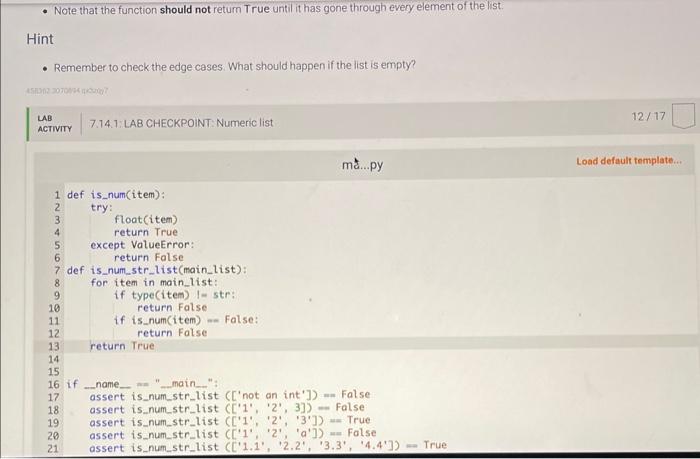 the list is a string with a proper integer or float by