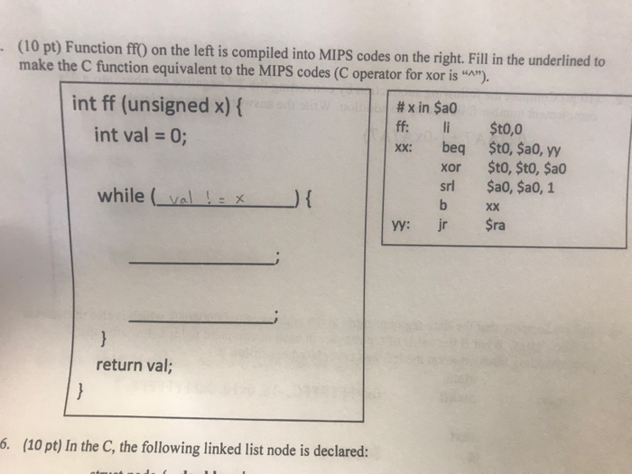  Assembly Language Programming Help (10 pt) Function fO on the left